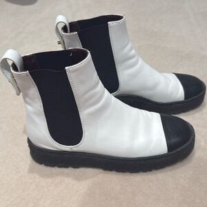 White and black slip on booties